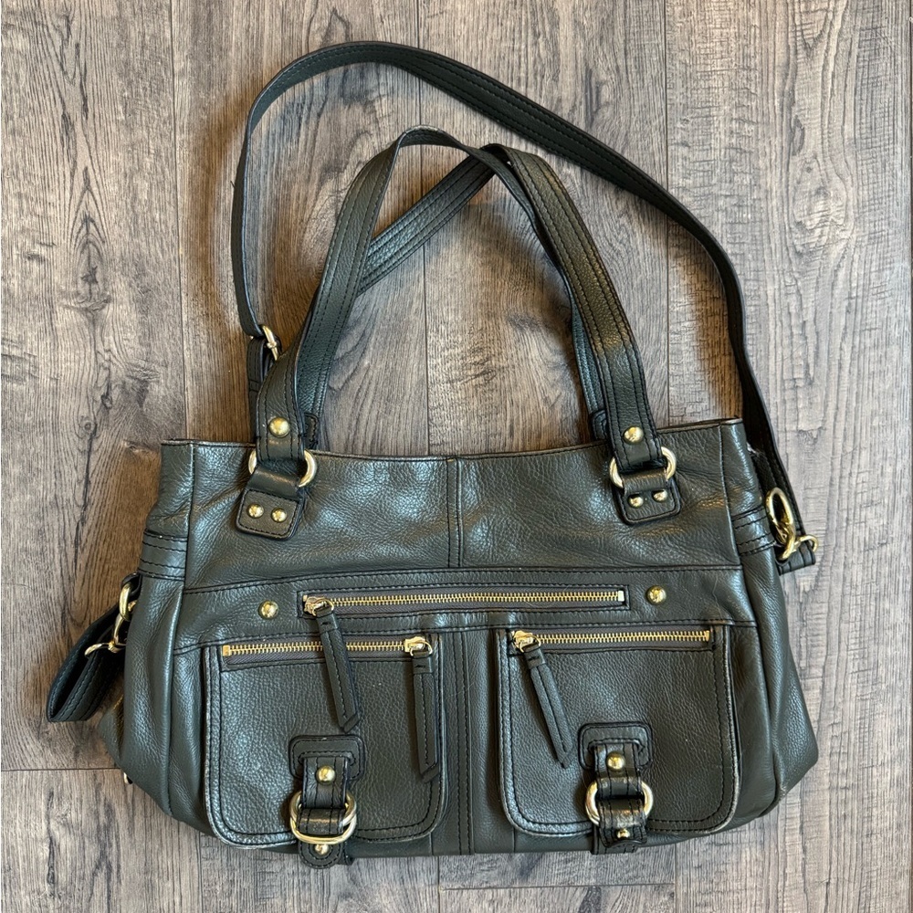 Etienne Aigner Vintage Green & Gold Hardware Handbag with Crossbody Strap